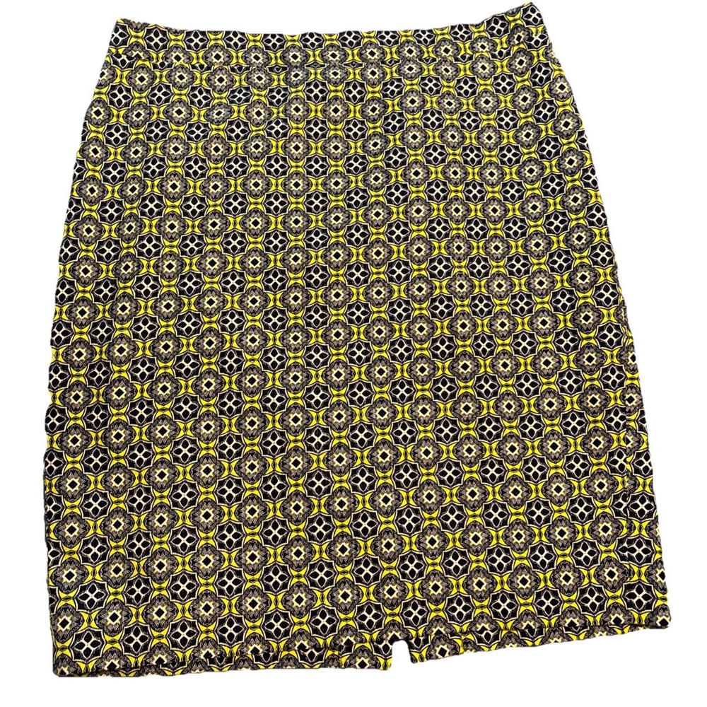 J.Crew Pencil Skirt Women's Yellow Black Geometric Print Excellent Size 8